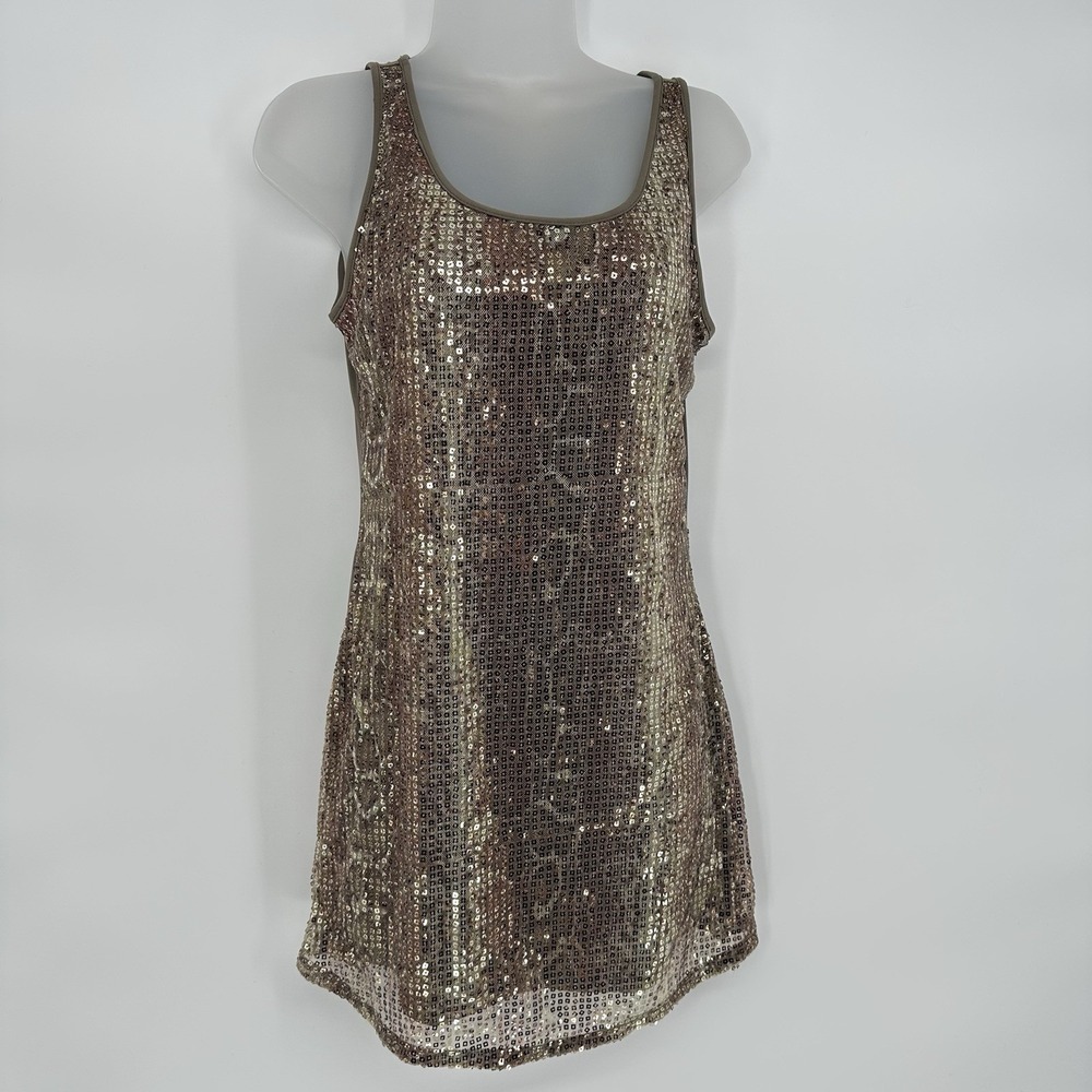 Joseph‎ Ribkoff Y2K Taupe Animal Print Sequined Mini Dress Tunic Tank size 4